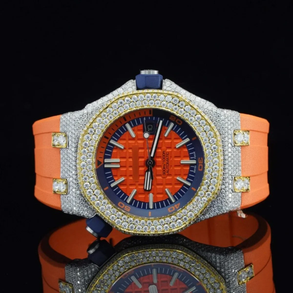 Iced Out Moissanite Watch Orange Color Belt Automatic Watch For Men (view 2 of 5)