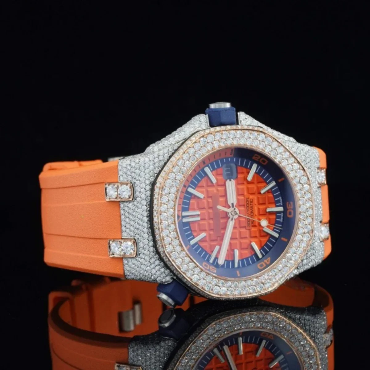 Iced Out Moissanite Watch Orange Color Belt Automatic Watch For Men (view 3 of 5)