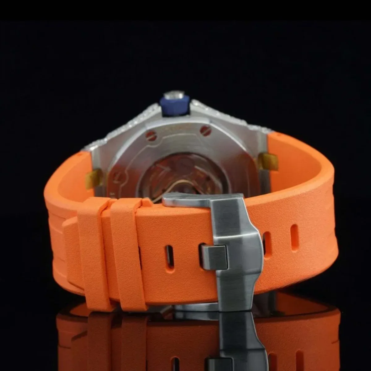 Iced Out Moissanite Watch Orange Color Belt Automatic Watch For Men (view 5 of 5)
