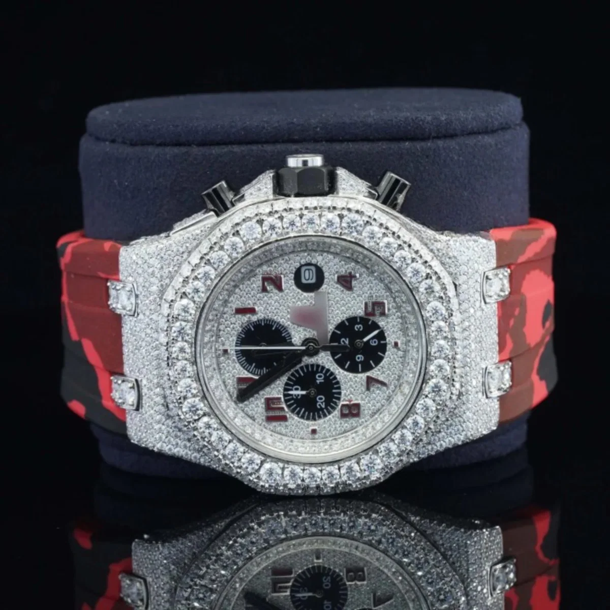 Iced Out Red Belt Chronograph Automatic Wrist Moissanite Watch (view 2 of 5)