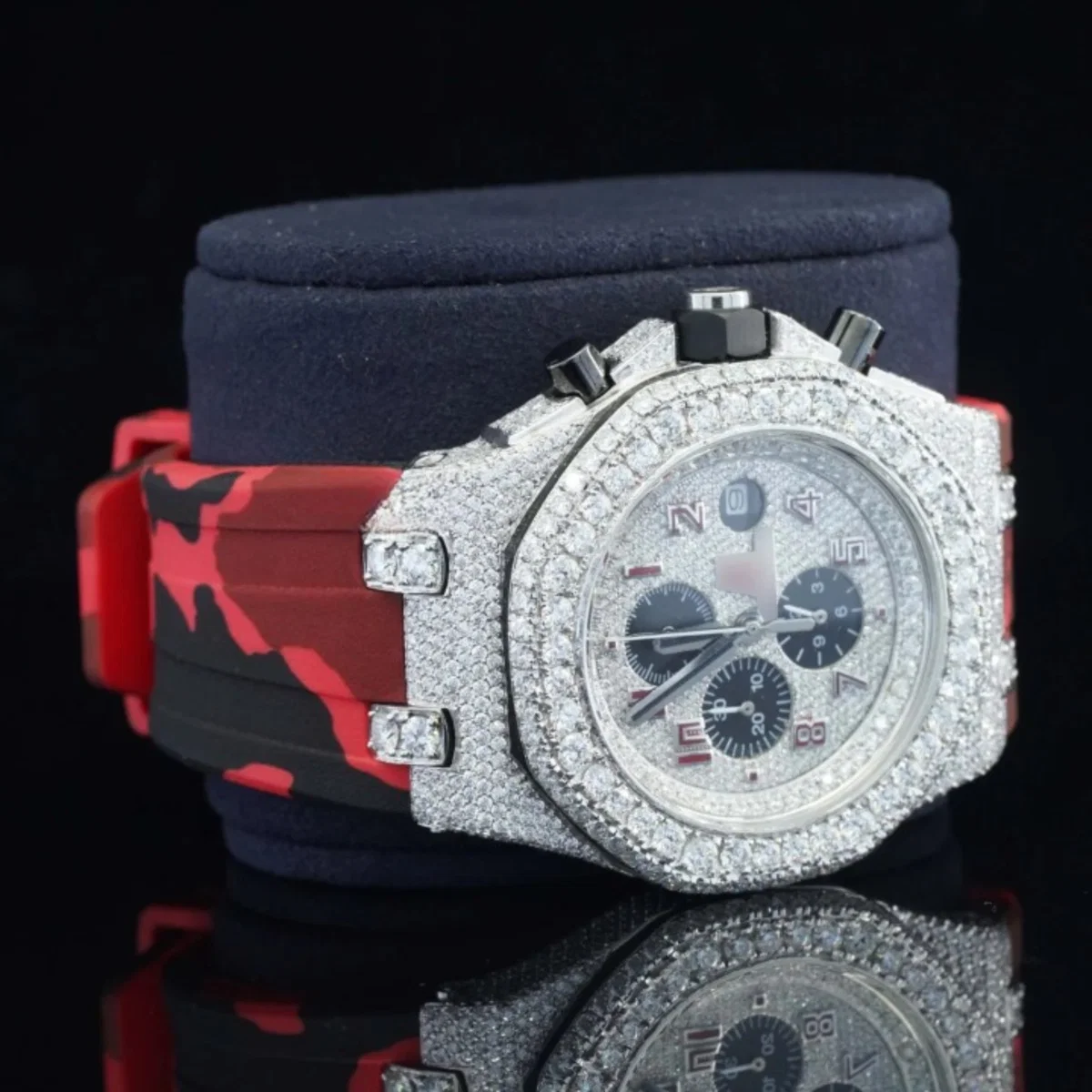 Iced Out Red Belt Chronograph Automatic Wrist Moissanite Watch (view 3 of 5)