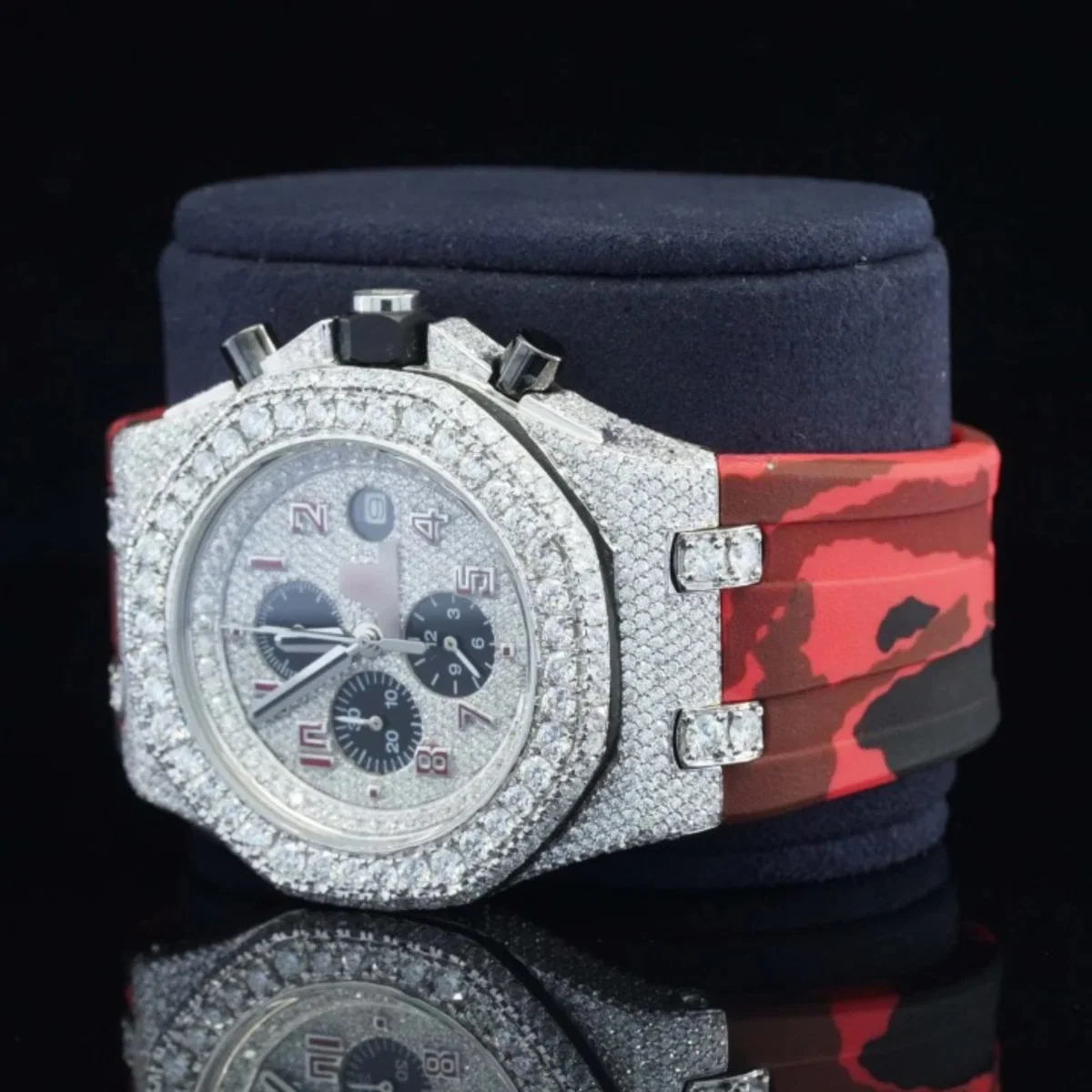 Iced Out Red Belt Chronograph Automatic Wrist Moissanite Watch (view 4 of 5)
