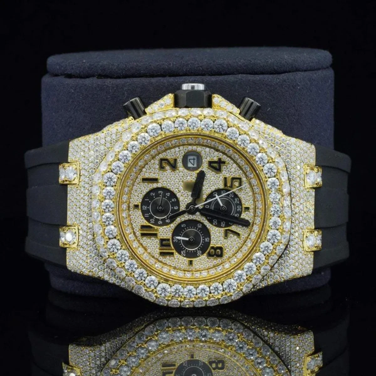 Iced Out With Rubber Belt Chronograph Wrist Automatic Moissanite Watch (view 2 of 5)