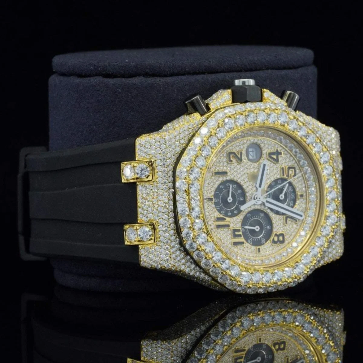 Iced Out With Rubber Belt Chronograph Wrist Automatic Moissanite Watch (view 3 of 5)