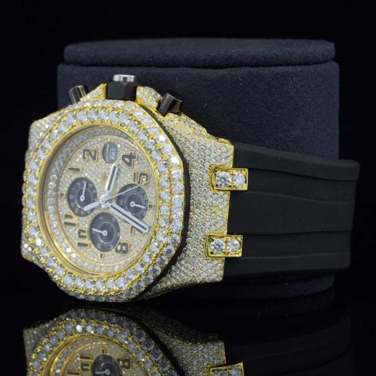Iced Out With Rubber Belt Chronograph Wrist Automatic Moissanite Watch (view 4 of 5)