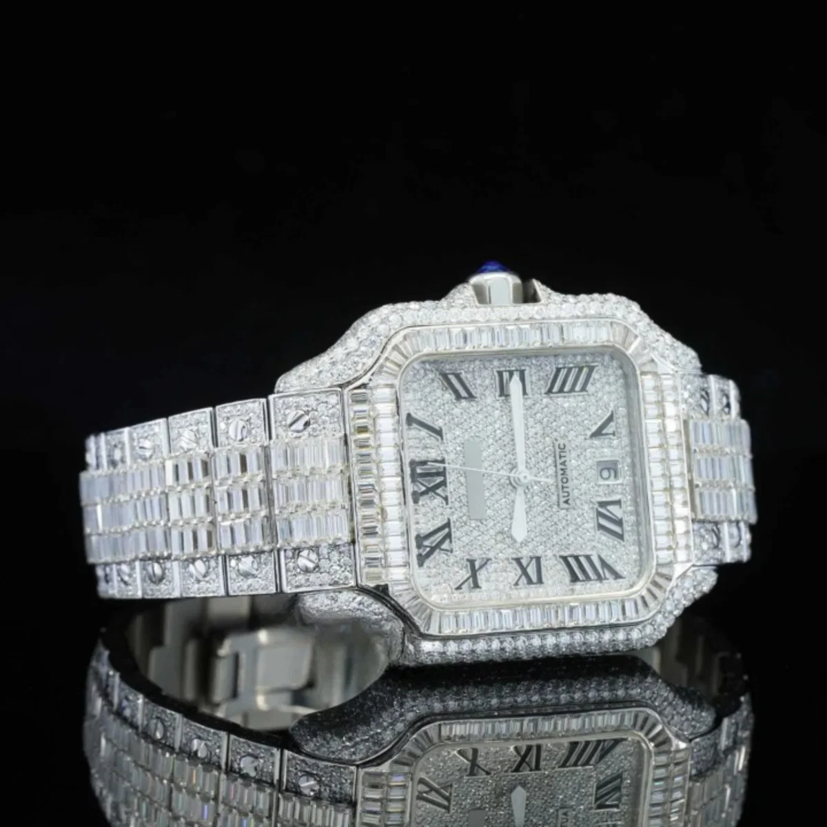 Iconic Roman Number Hip Hop Iced Out Moissanite Watch (view 2 of 4)