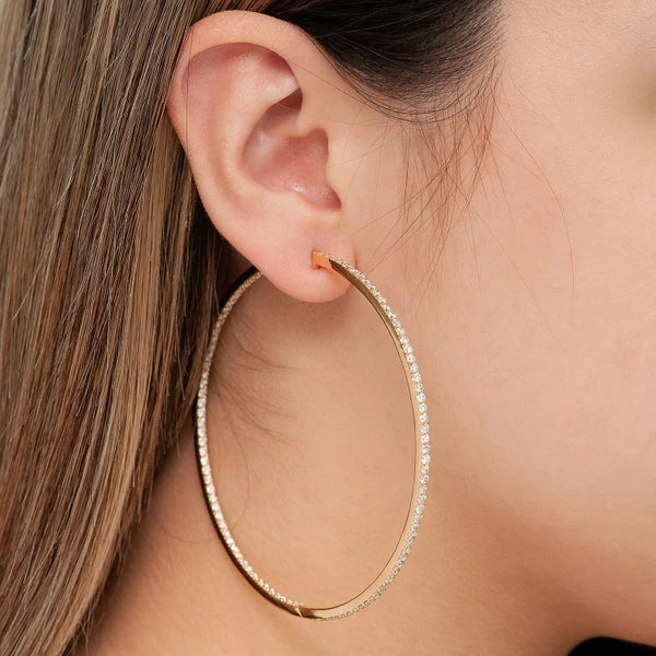 Large Inside-Out Diamond Hoop Earrings - in yellow gold (view 11 of 15)