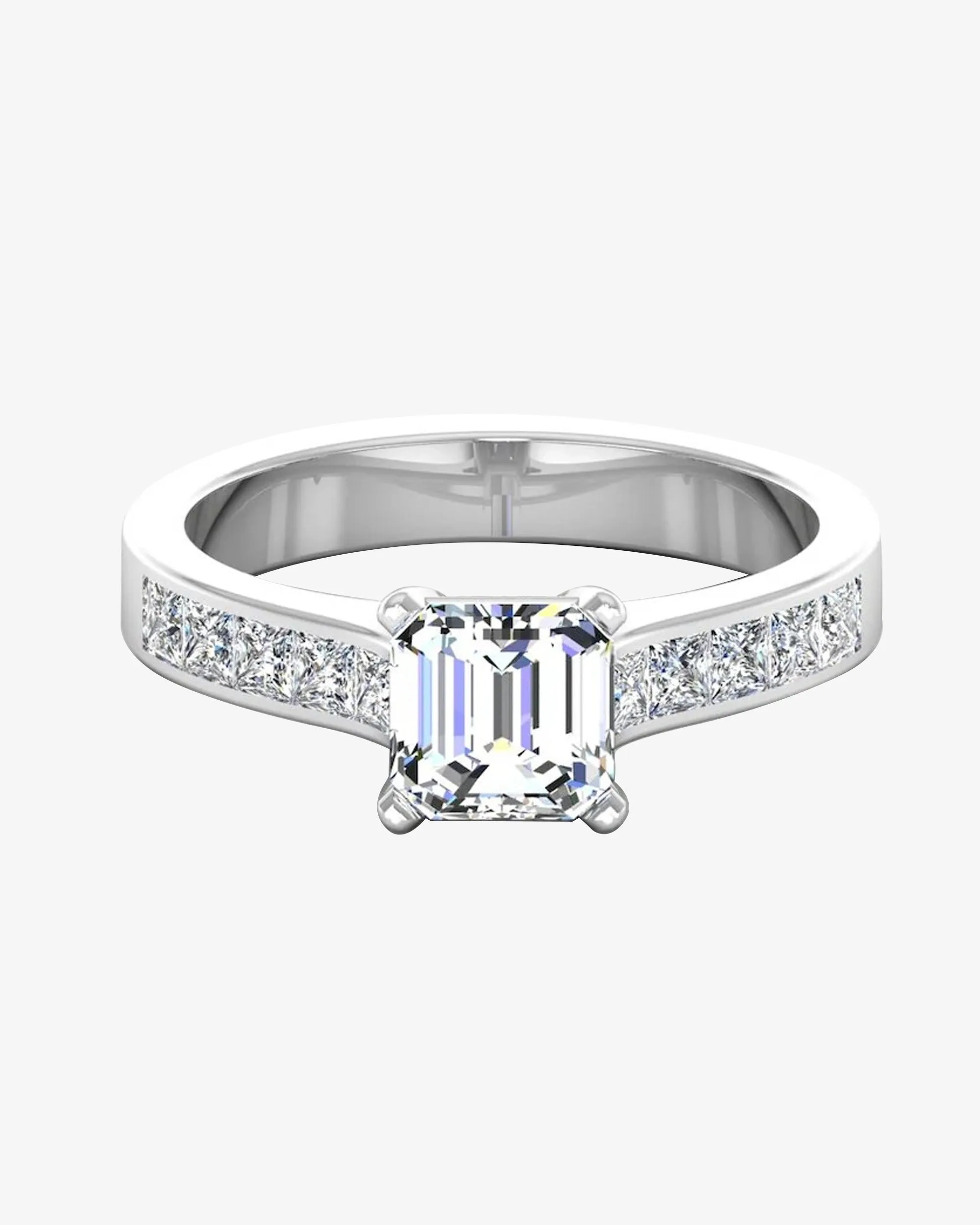Invisible Set Asscher Cut Moissanite Engagement Ring - in 14k gold (view 2 of 8)
