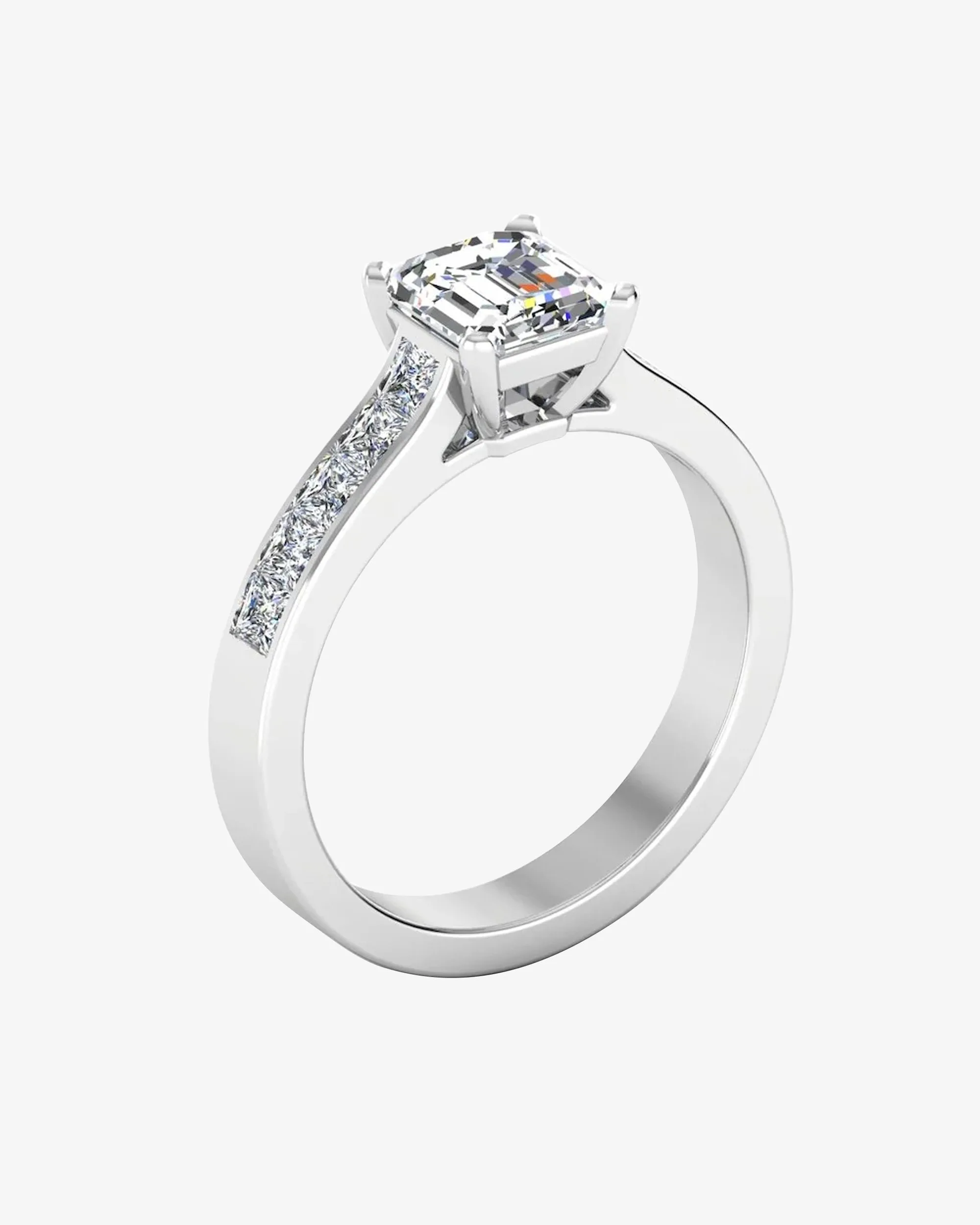 Invisible Set Asscher Cut Moissanite Engagement Ring - in 14k gold (view 3 of 8)