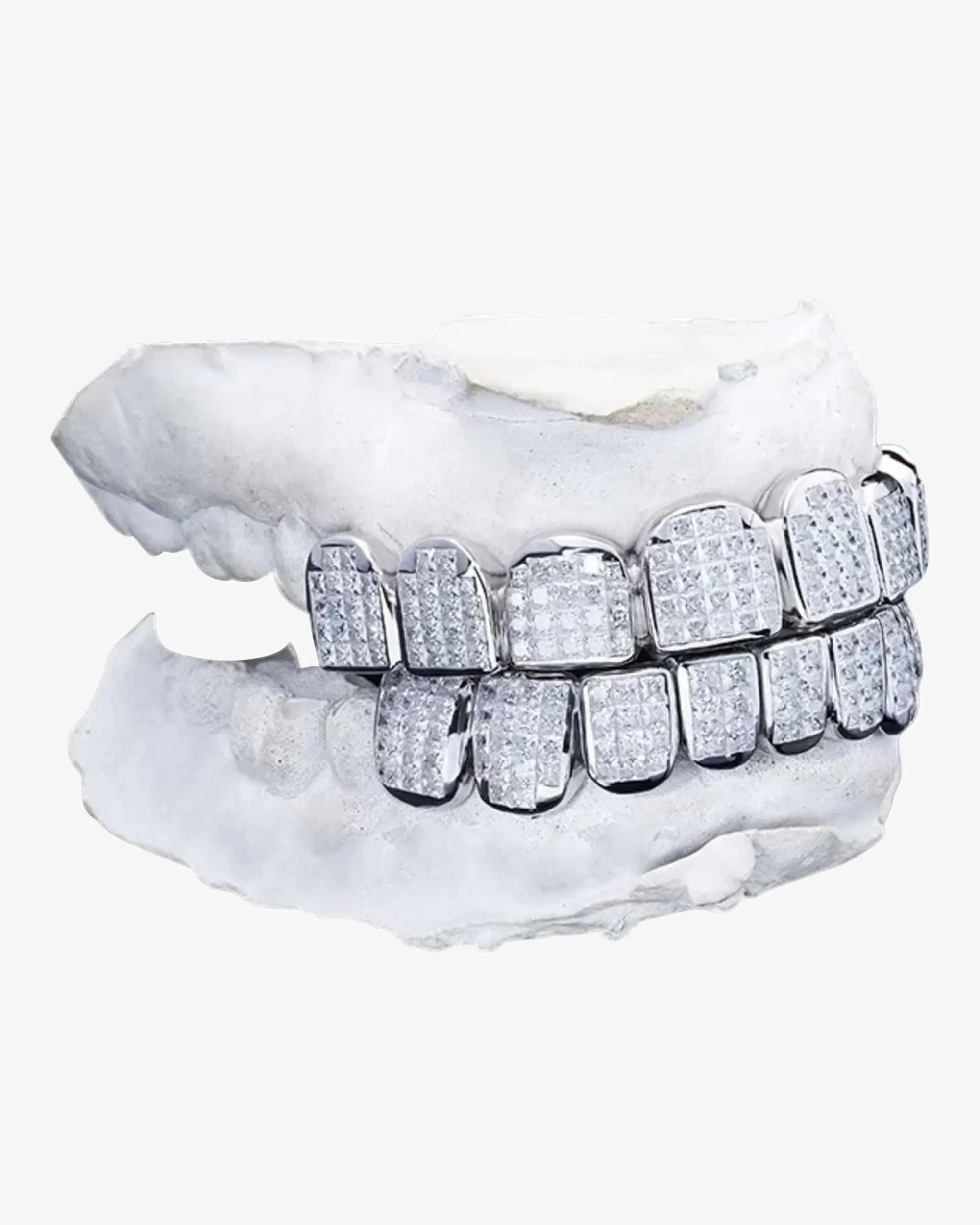 Invisible Set Princess Cut Moissanite Diamond Grillz - in white gold (view 3 of 15)