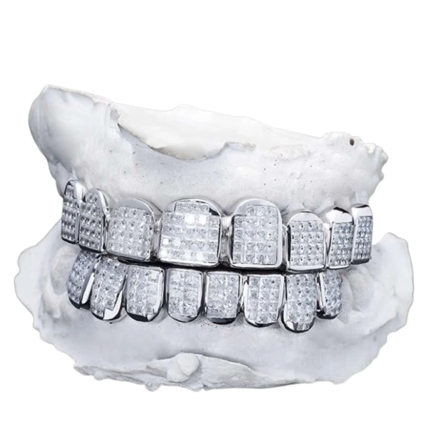 Invisible Set Princess Cut Moissanite Diamond Grillz - in white gold (view 5 of 15)