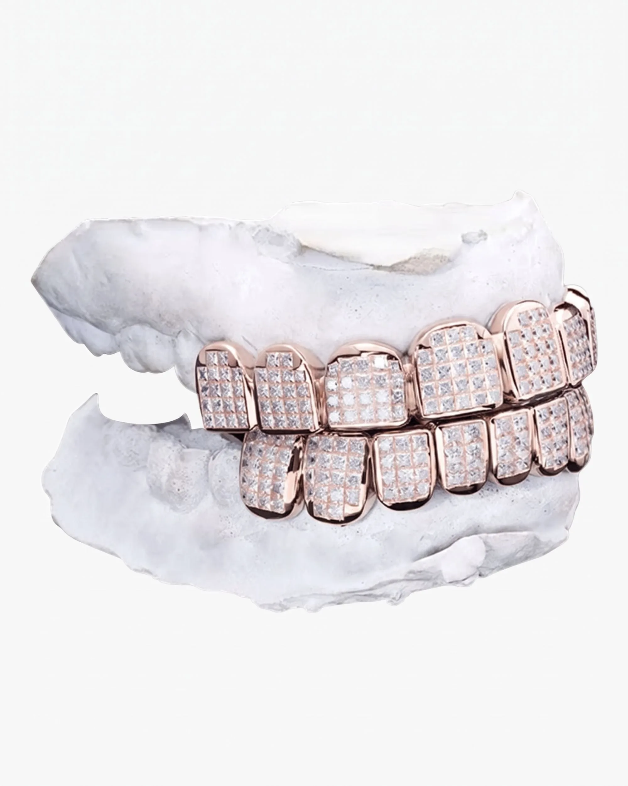 Invisible Set Princess Cut Moissanite Diamond Grillz - in white gold (view 8 of 15)