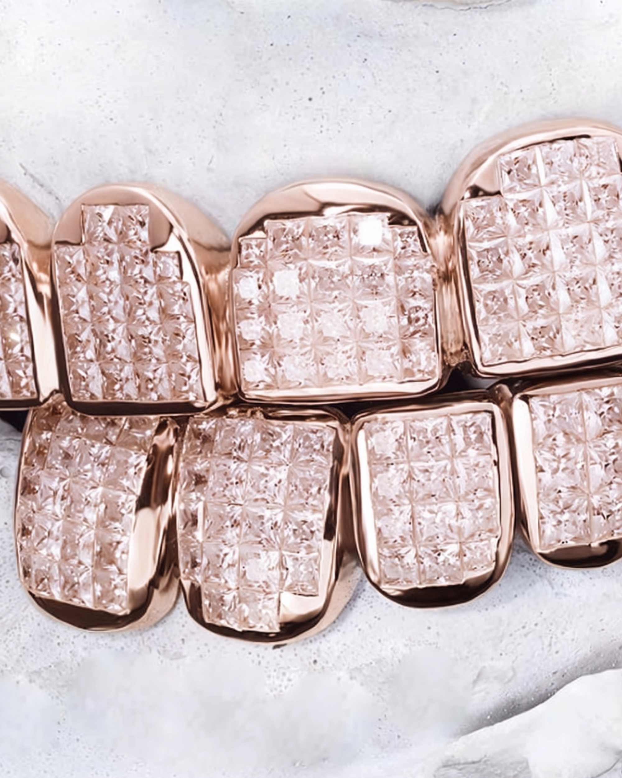 Invisible Set Princess Cut Moissanite Diamond Grillz - in white gold (view 9 of 15)