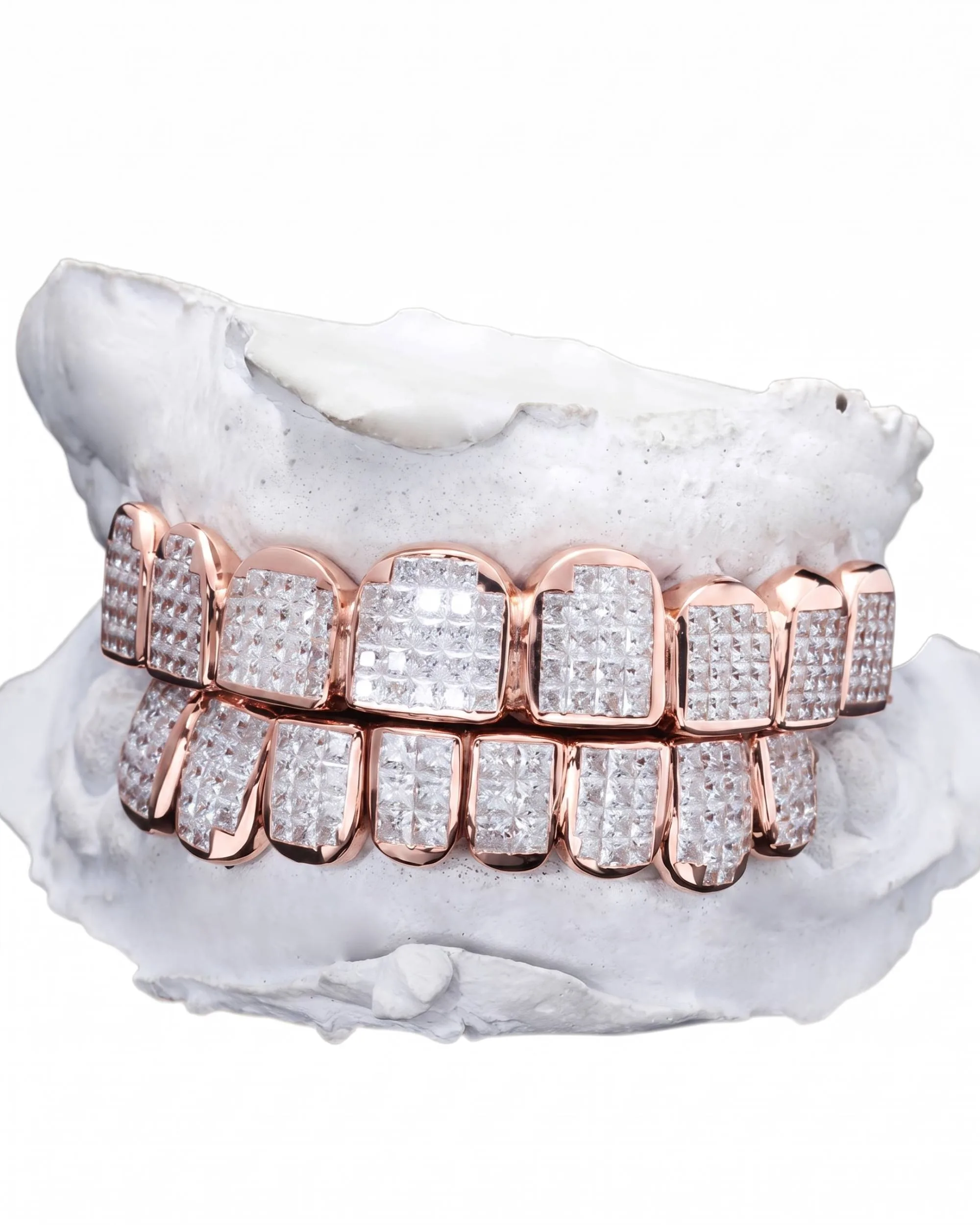 Invisible Set Princess Cut Moissanite Diamond Grillz - in white gold (view 10 of 15)