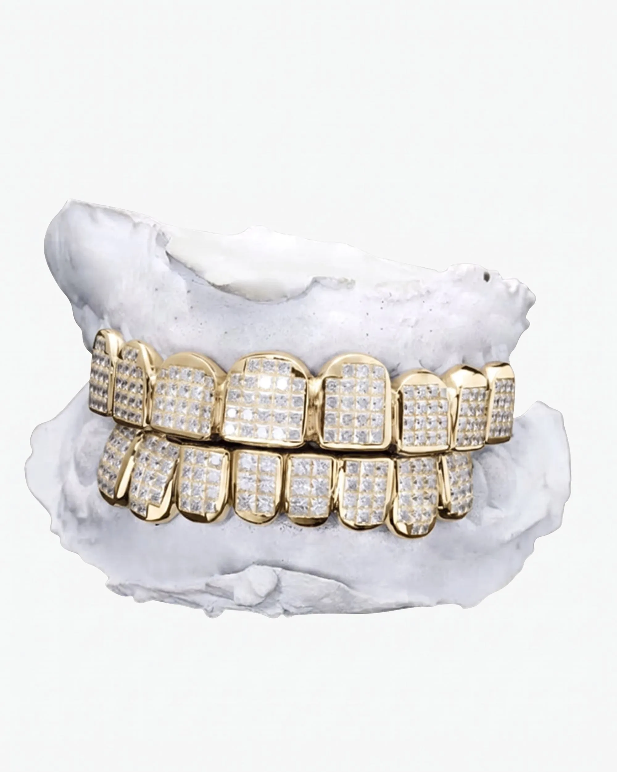 Invisible Set Princess Cut Moissanite Diamond Grillz - in white gold (view 11 of 15)