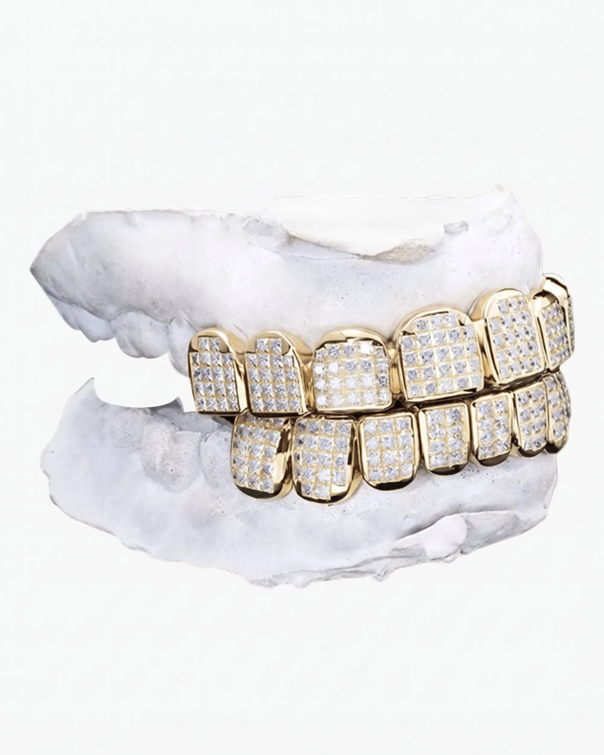 Invisible Set Princess Cut Moissanite Diamond Grillz - in white gold (view 13 of 15)