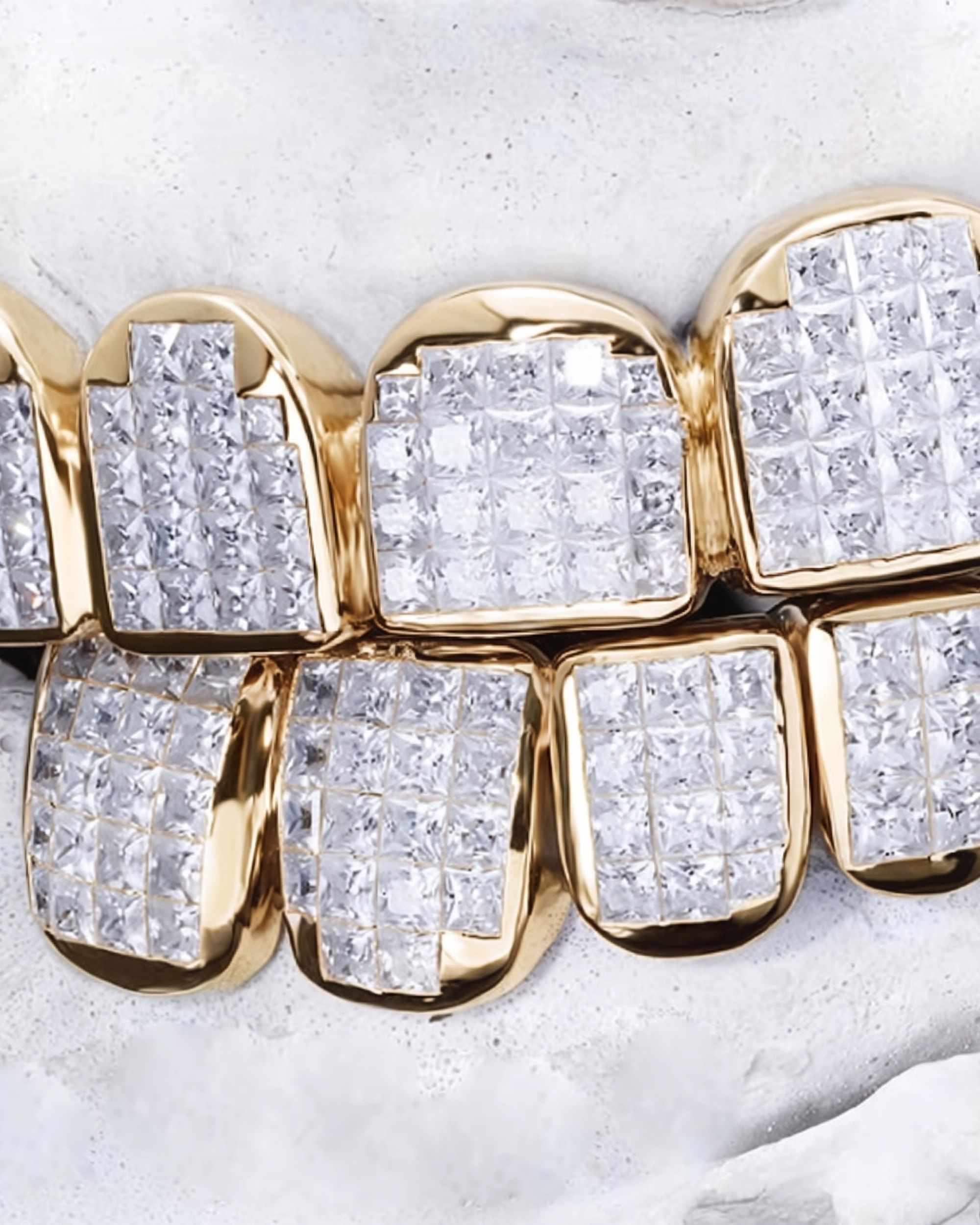 Invisible Set Princess Cut Moissanite Diamond Grillz - in white gold (view 14 of 15)