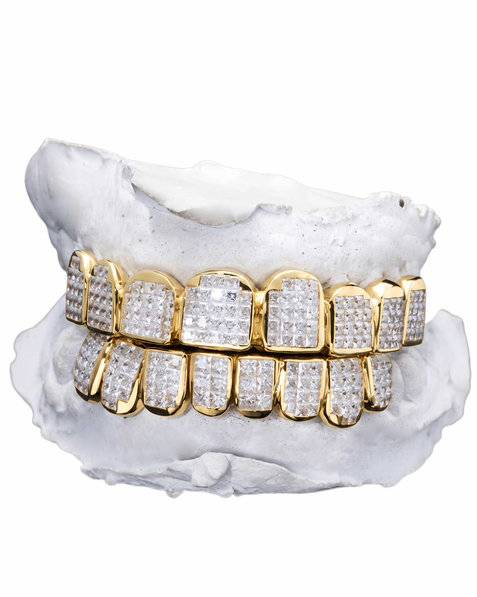 Invisible Set Princess Cut Moissanite Diamond Grillz - in white gold (view 15 of 15)