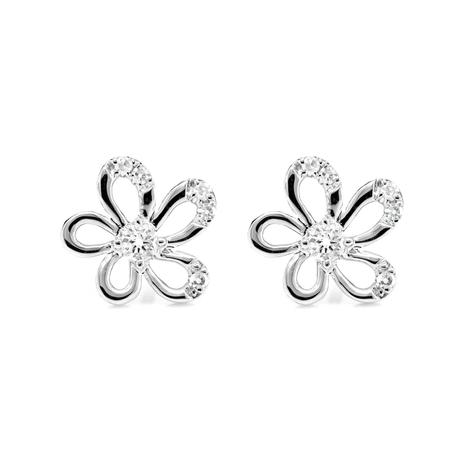 Irregular Flower Diamond Stud Earrings - in yellow gold (view 3 of 6)