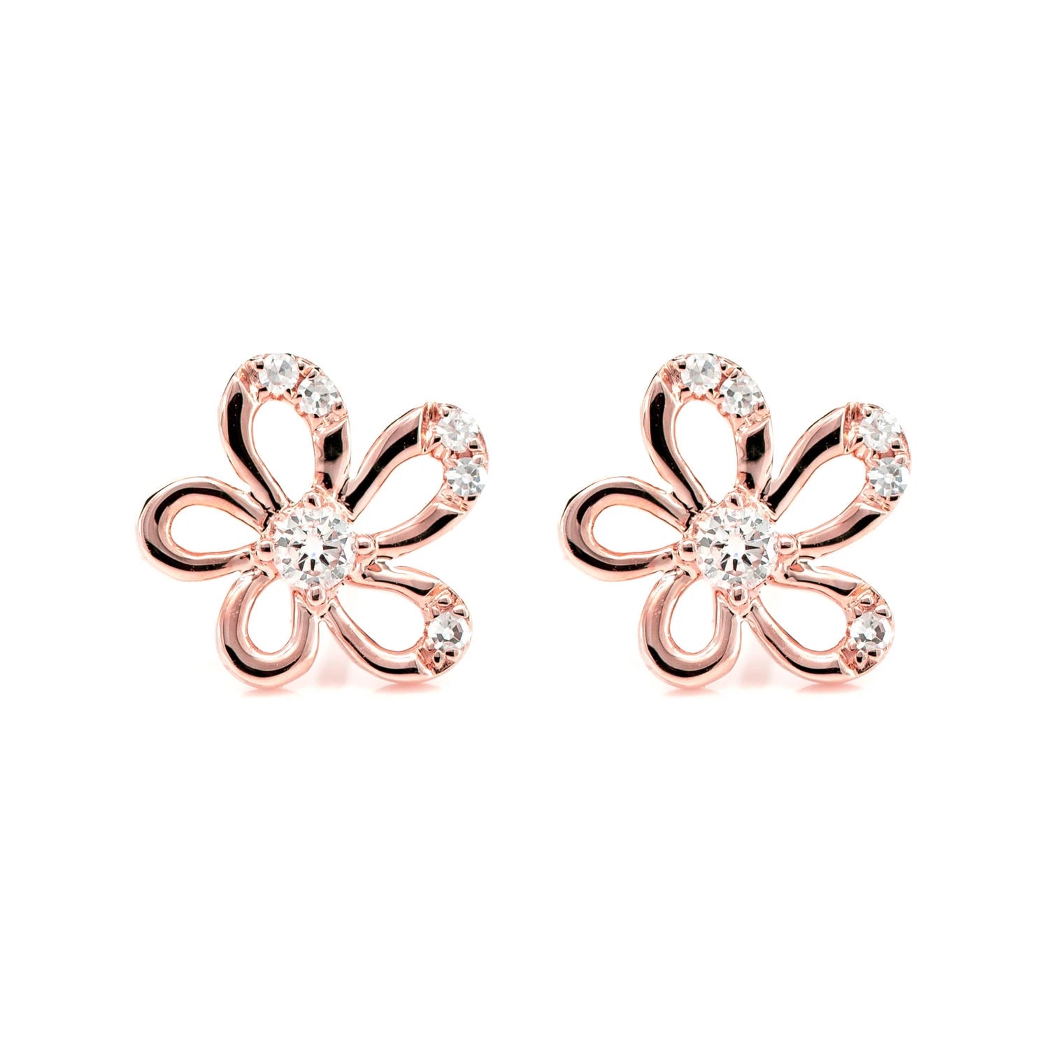 Irregular Flower Diamond Stud Earrings - in yellow gold (view 5 of 6)