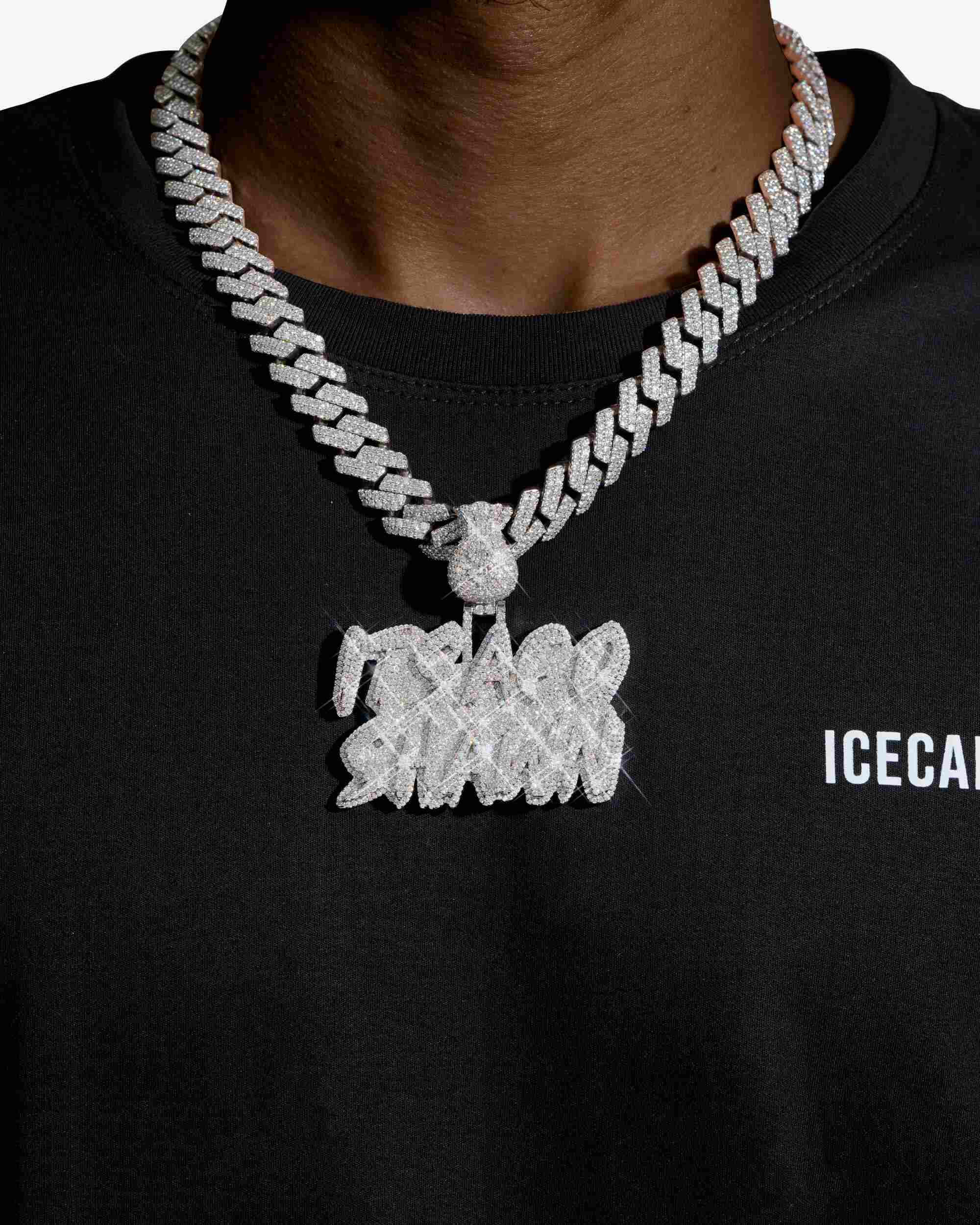 "ITS AGO SHAWN" Custom Moissanite Name Pendant 14K Gold (view 2 of 4)