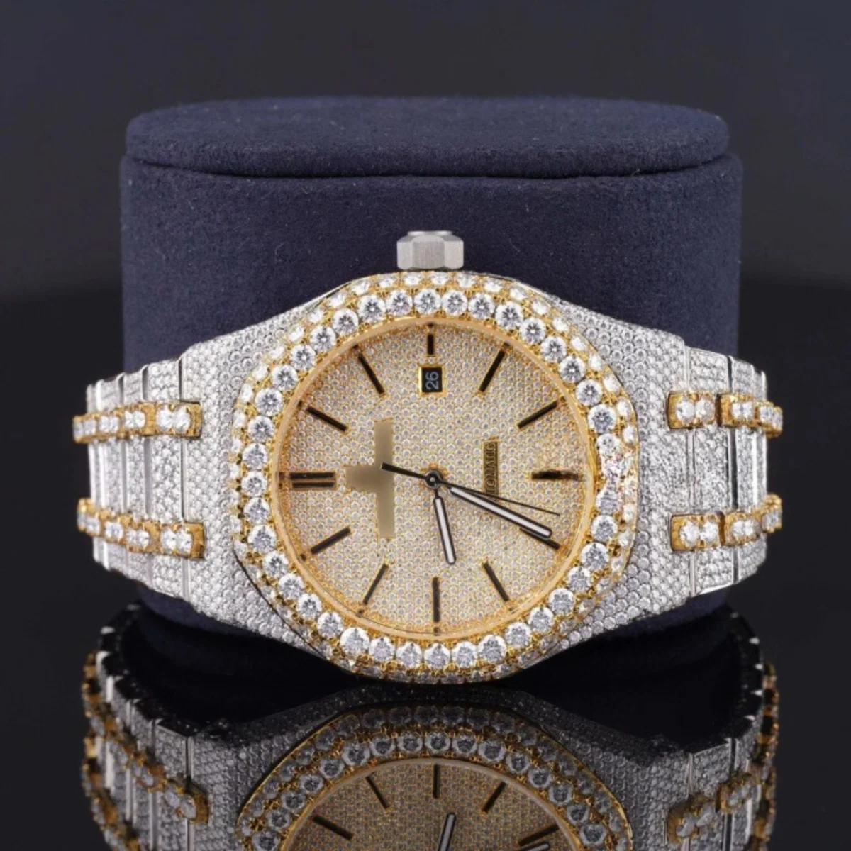 Japan Automatic Fabulous Iced Out Analog Moissanite Watch (view 3 of 7)