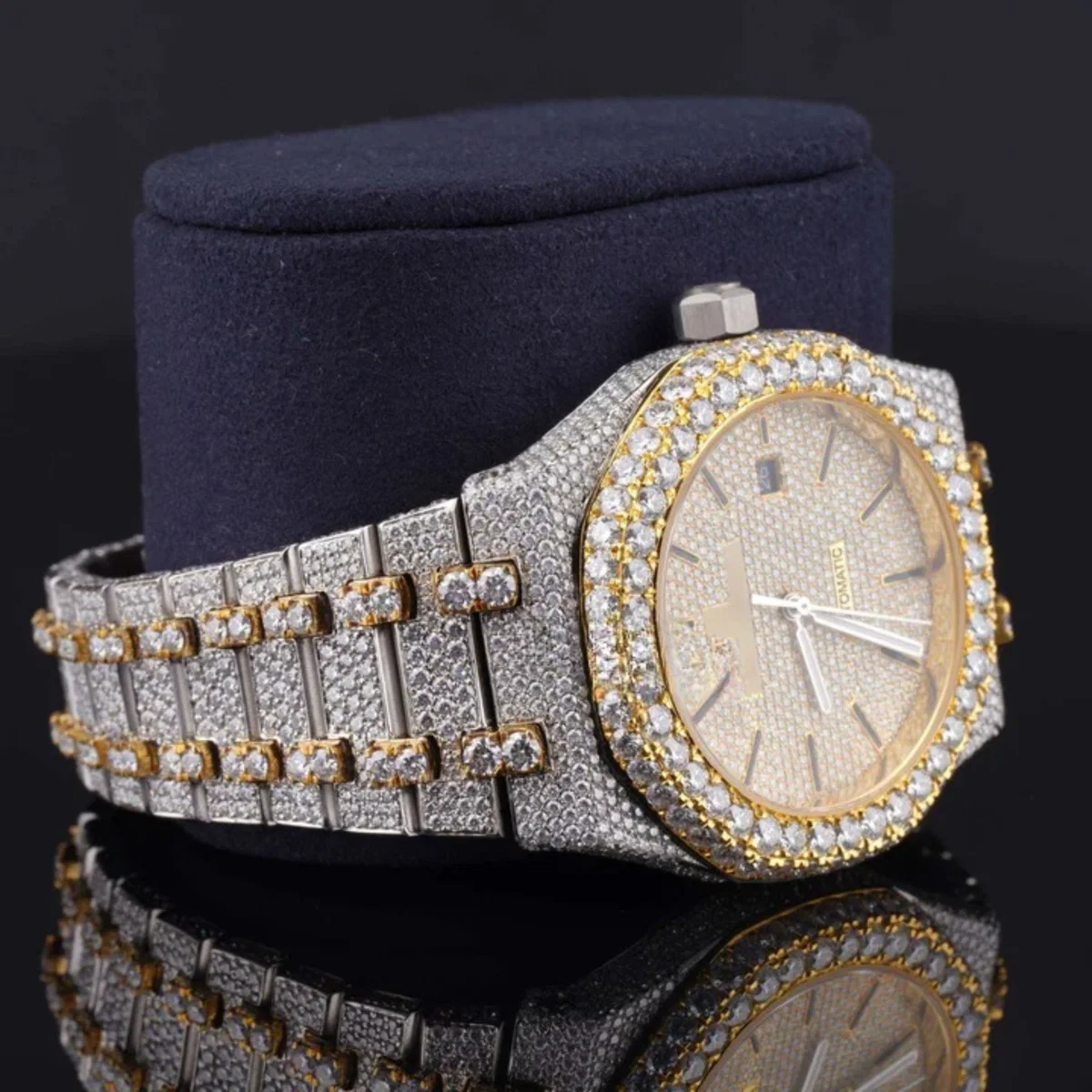 Japan Automatic Fabulous Iced Out Analog Moissanite Watch (view 5 of 7)