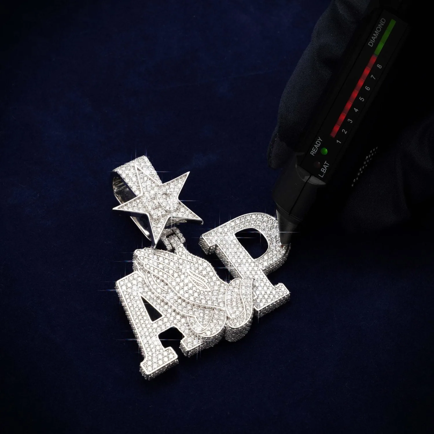 "AP Praying Hands" Custom Moissanite Logo Pendant 14K Gold (view 3 of 3)
