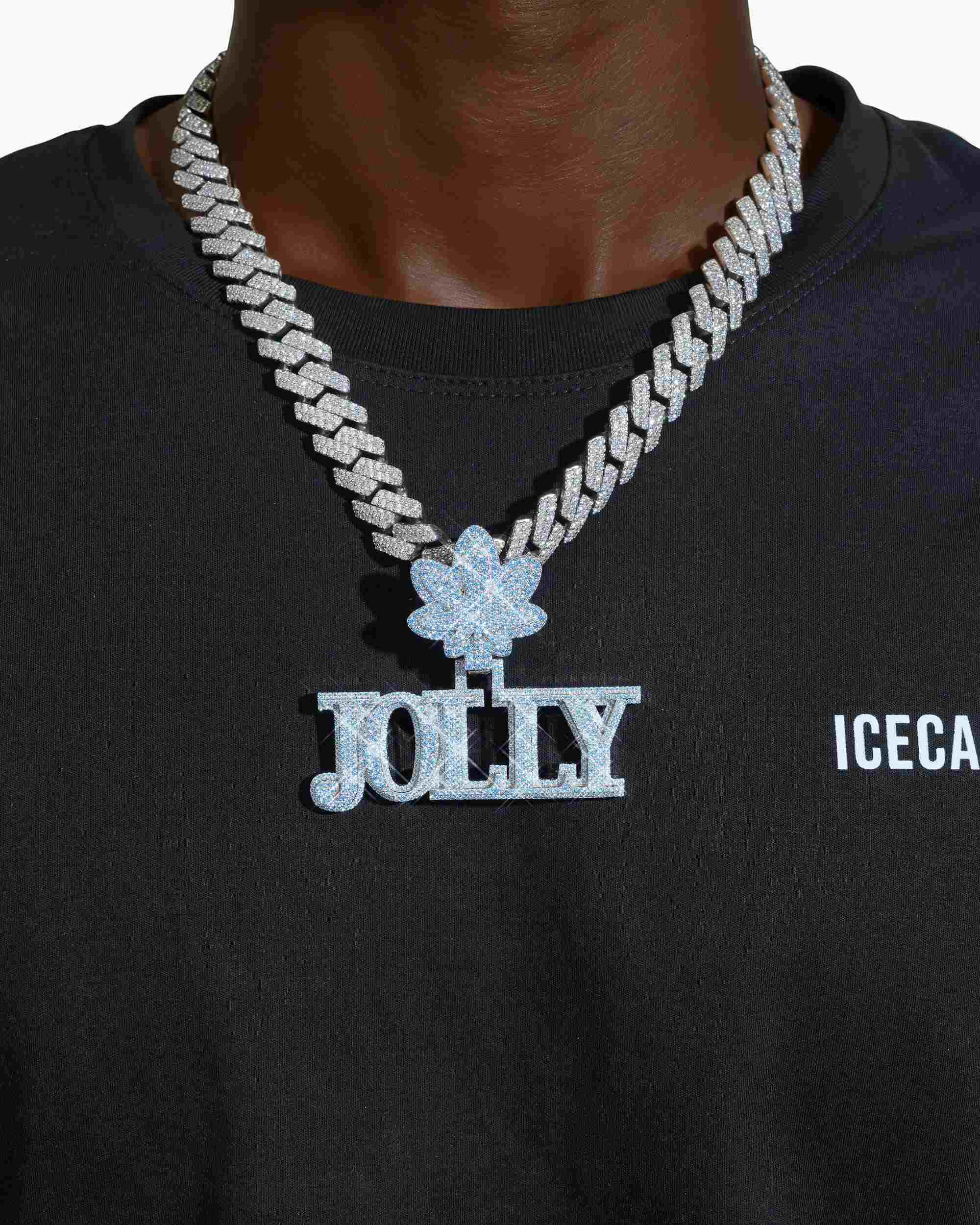 "JOLLY" Custom Name Blue Moissanite Pendant 14K Gold (view 2 of 4)