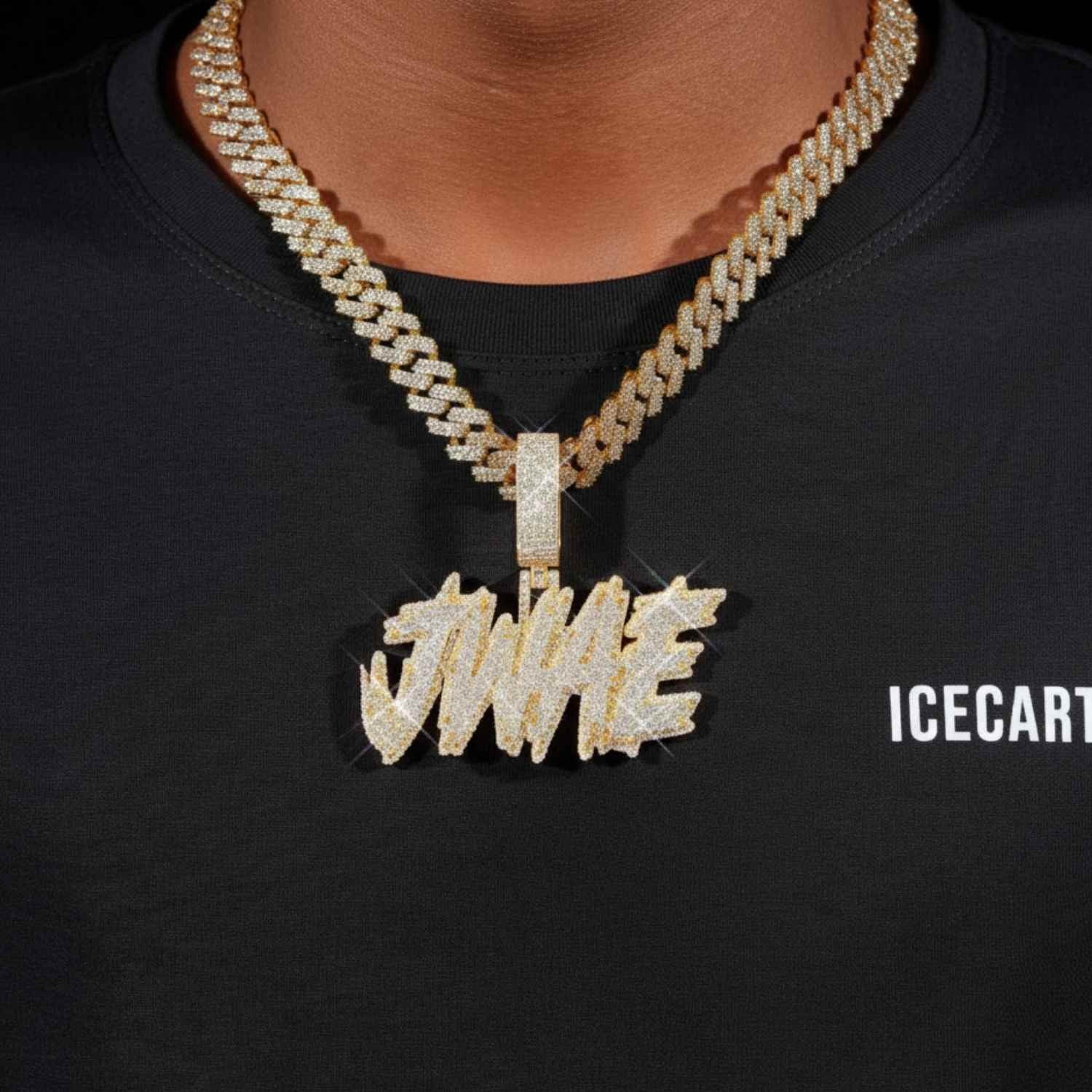 "JWAE" Custom Moissanite Name Pendant 14K Gold (view 2 of 4)