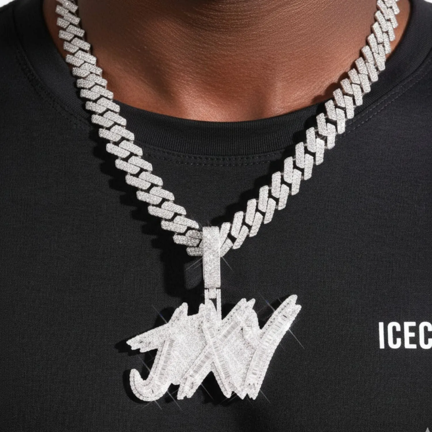 "JXY" Custom Moissanite Name Pendant 14K Gold (view 2 of 3)