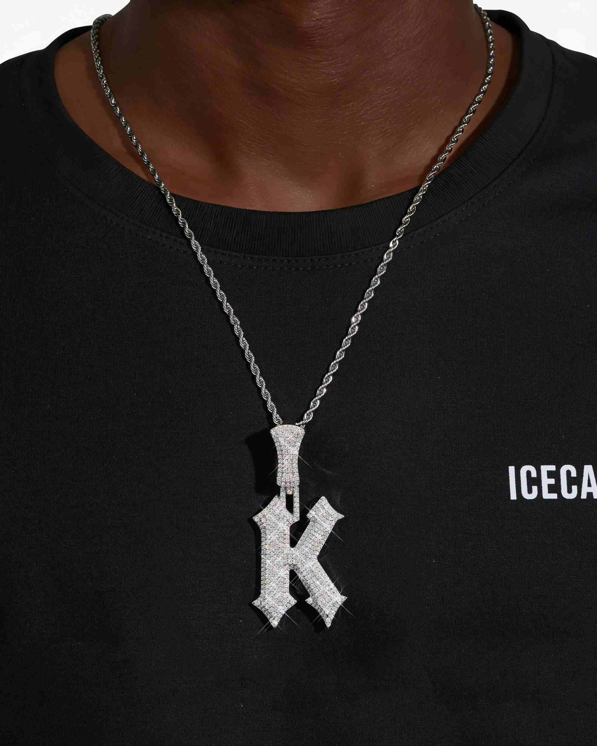Moissanite "K" Letter Pendant 14K Gold (view 2 of 15)