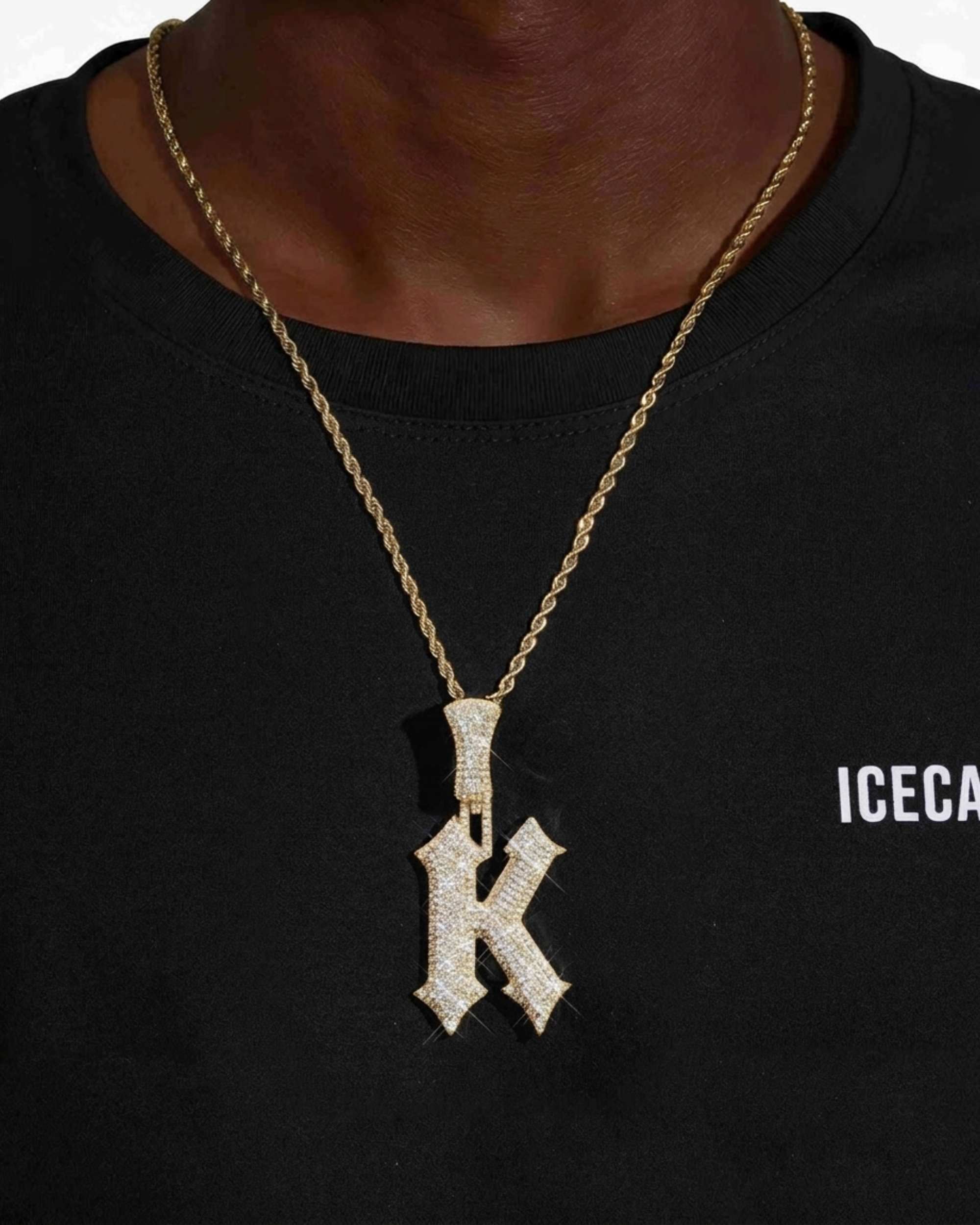 Moissanite "K" Letter Pendant 14K Gold (view 7 of 15)