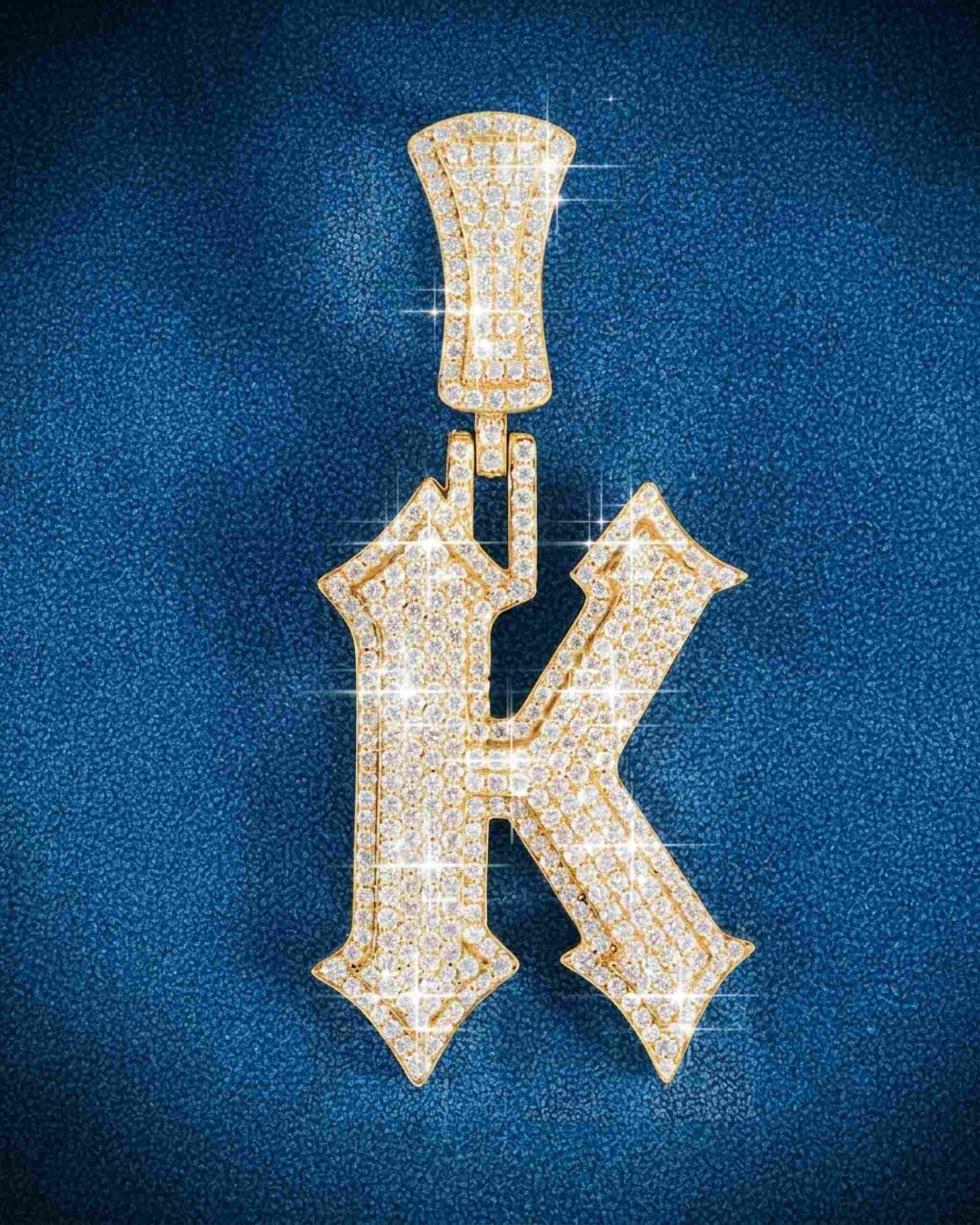 Moissanite "K" Letter Pendant 14K Gold (view 10 of 15)