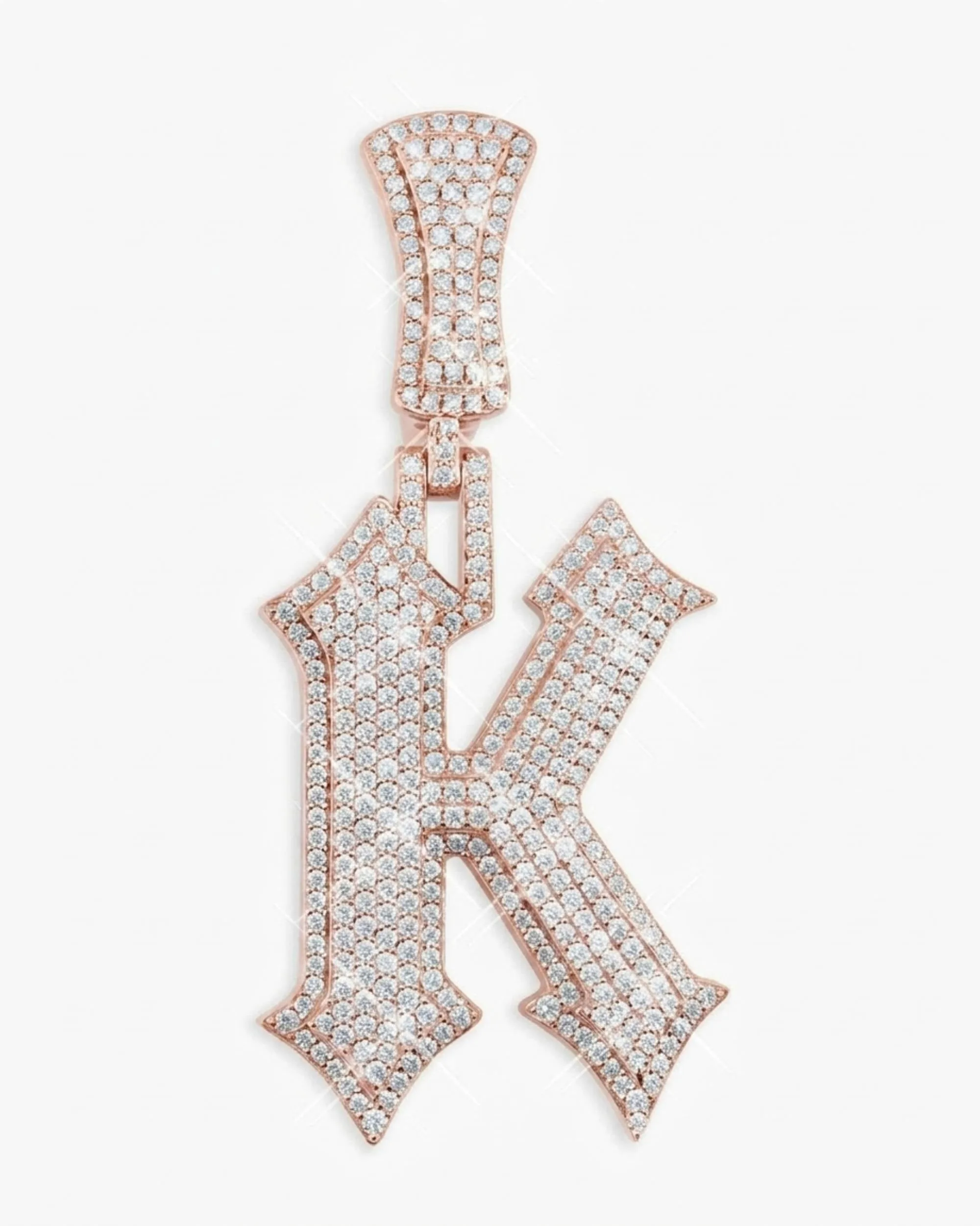 Moissanite "K" Letter Pendant 14K Gold (view 11 of 15)