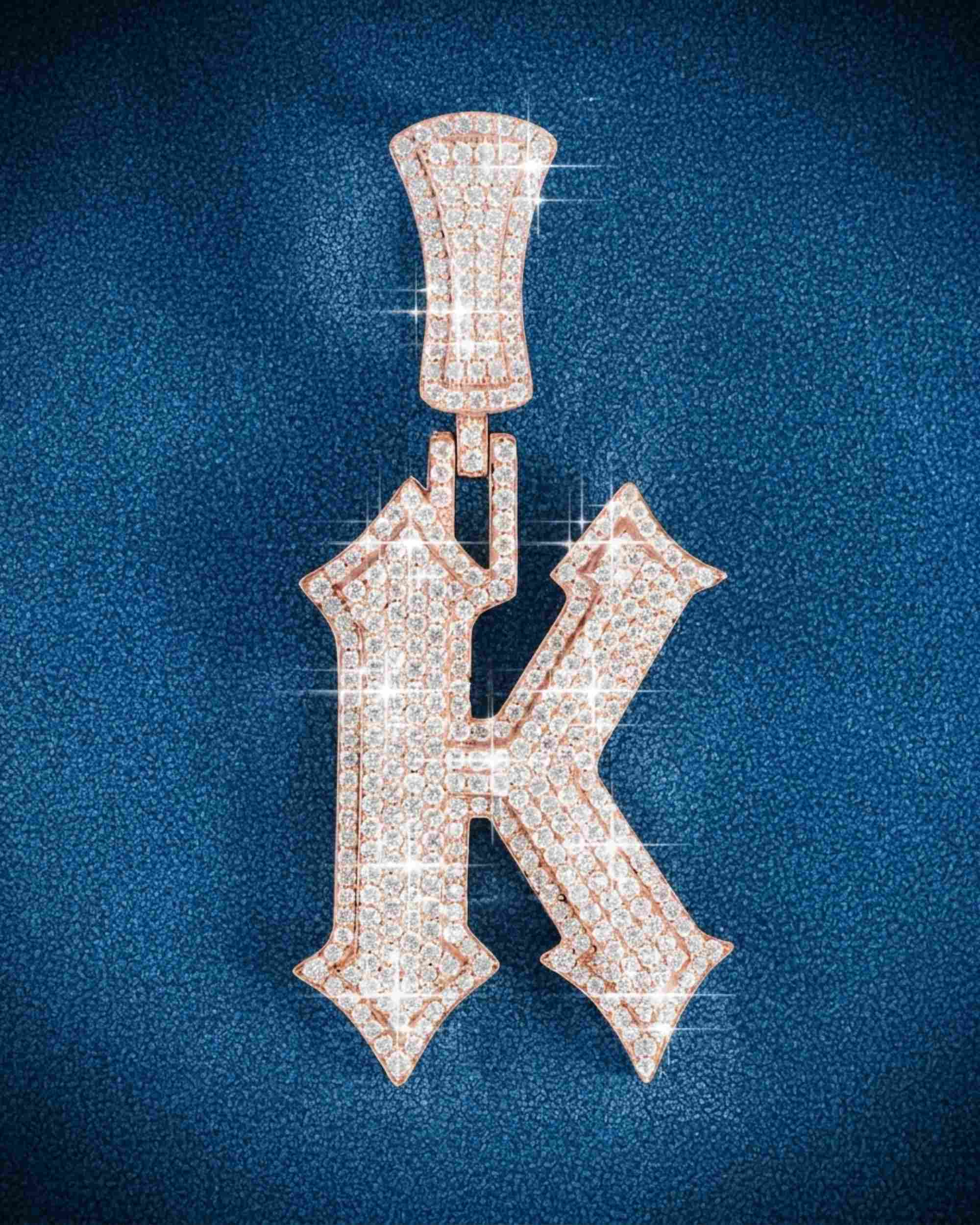 Moissanite "K" Letter Pendant 14K Gold (view 15 of 15)