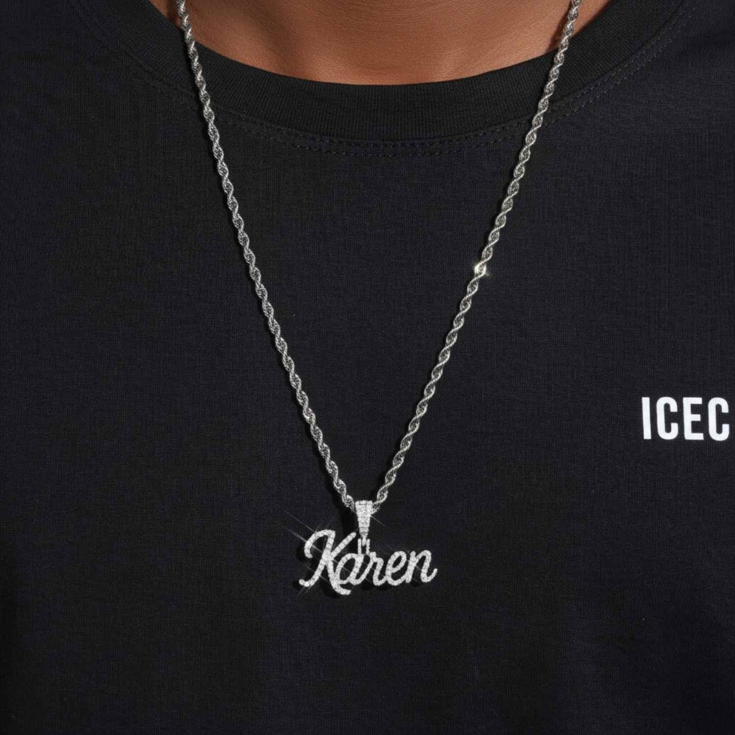 "KAREN" Moissanite Custom Name Pendant 14K Gold (view 2 of 4)