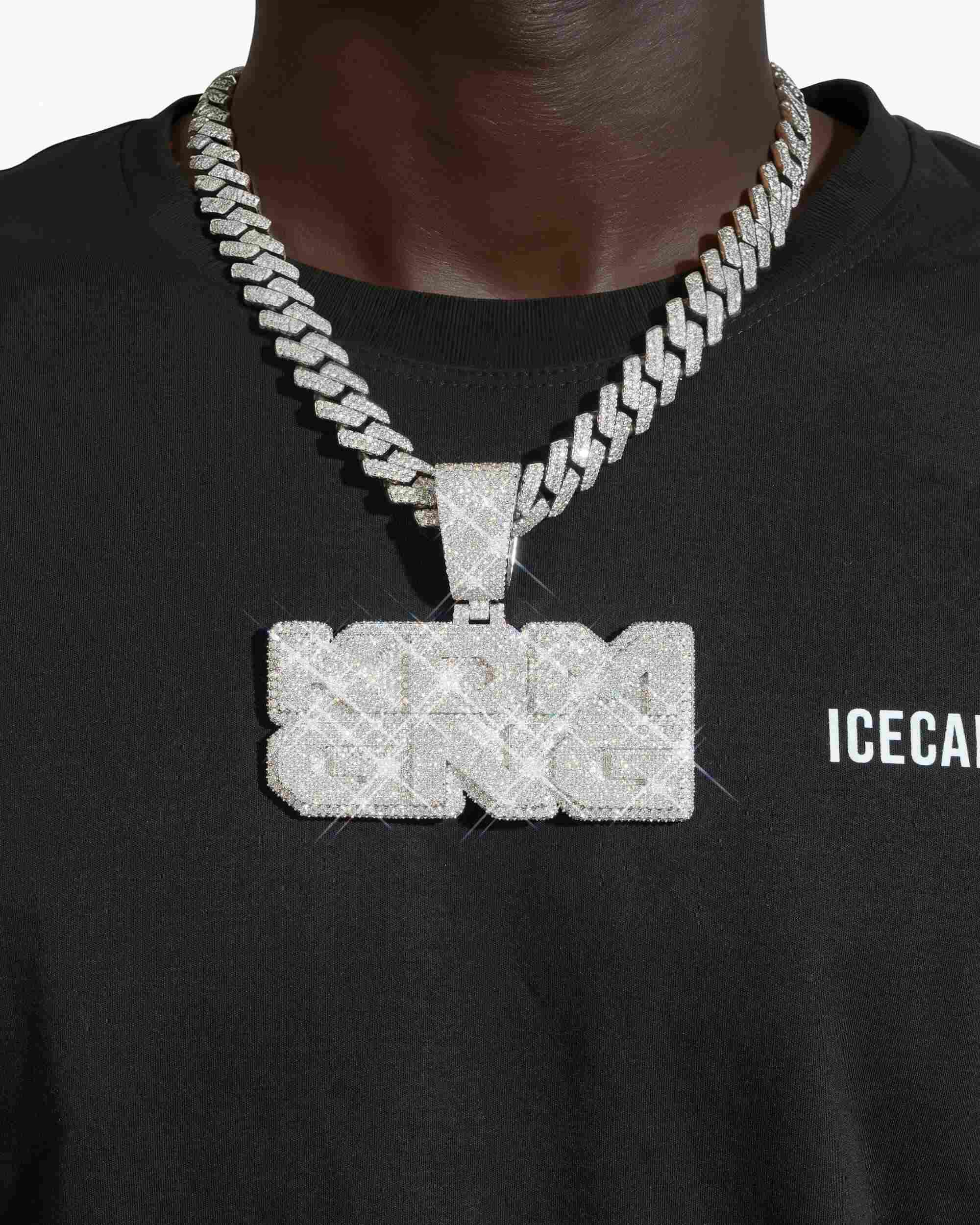 "KDM GNG" Custom Moissanite Name Pendant 14K Gold (view 2 of 4)