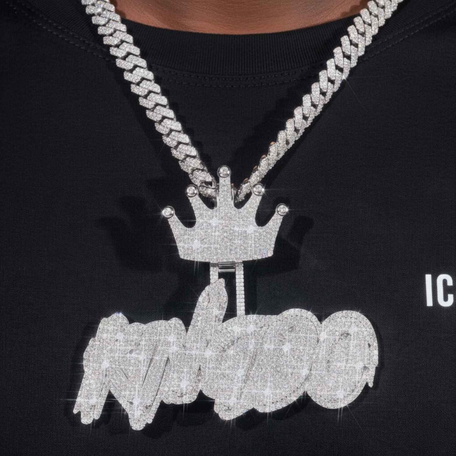 "KING90" Custom Name Moissanite Pendant 14K Gold (view 2 of 4)