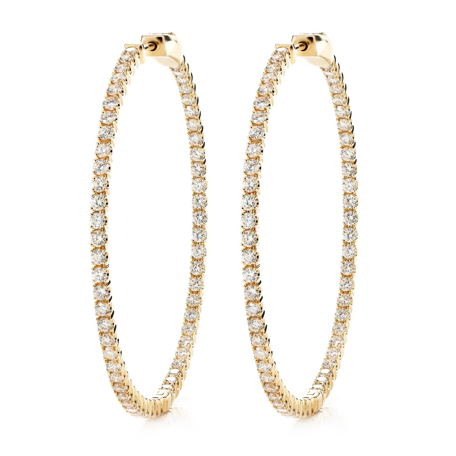Large Diamond Inside Outside Hoop Earrings - in yellow gold