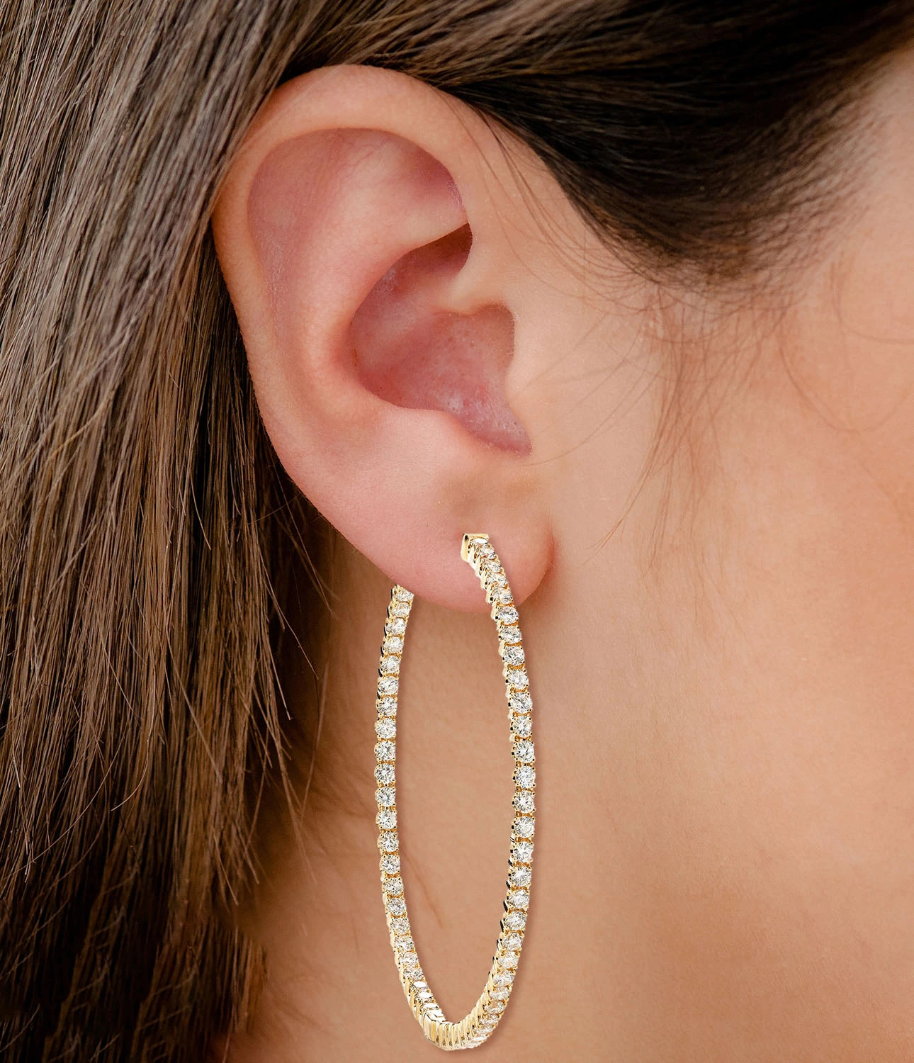 Large Diamond Inside Outside Hoop Earrings - in yellow gold (view 2 of 6)
