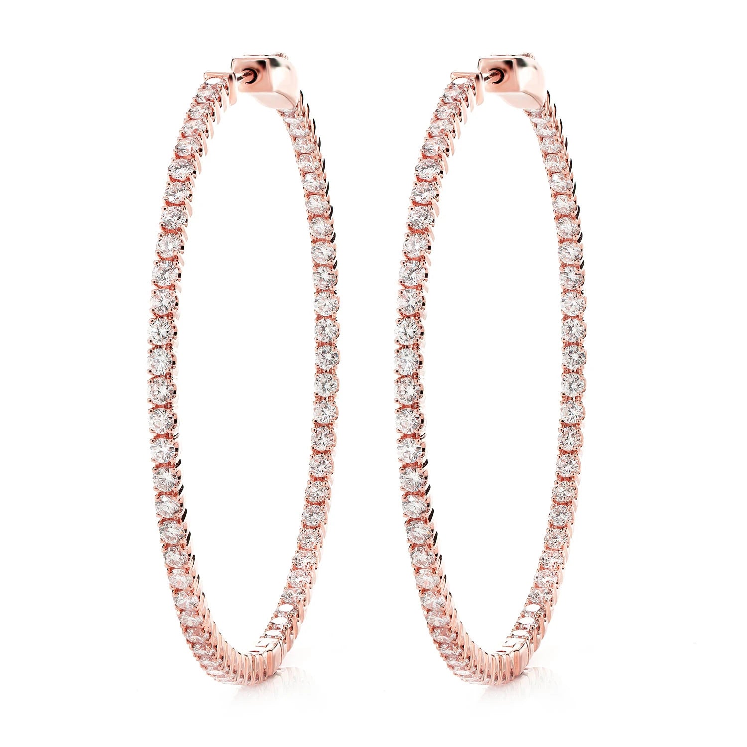 Large Diamond Inside Outside Hoop Earrings - in yellow gold (view 5 of 6)