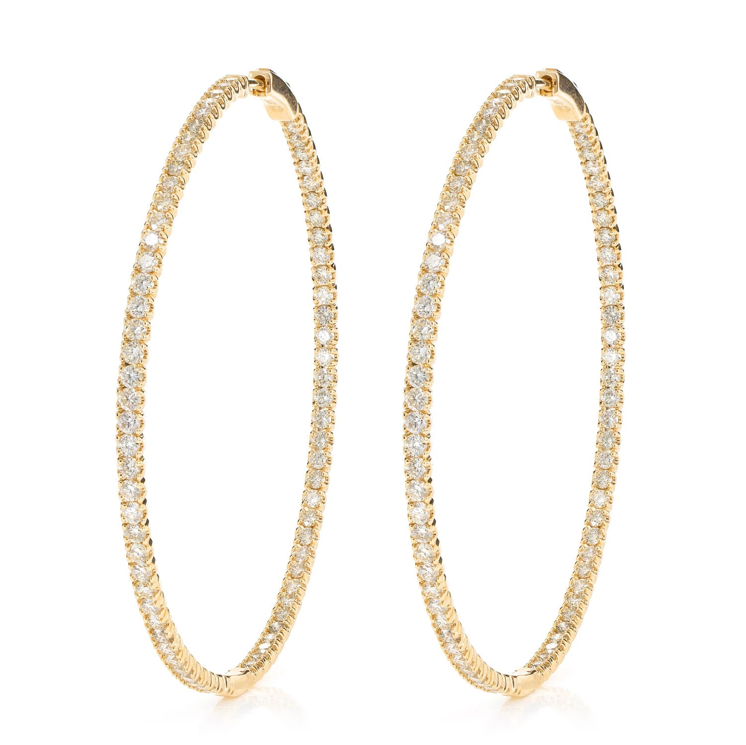 Large Inside Outside Diamond Hoop Earrings - in yellow gold