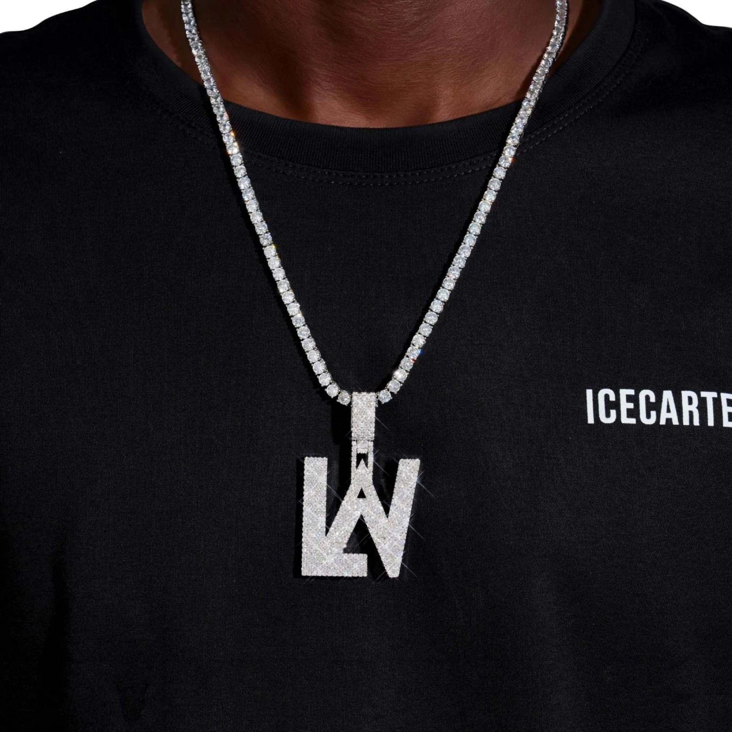 "LAV" Moissanite Custom Name Pendant 14K Gold (view 2 of 5)