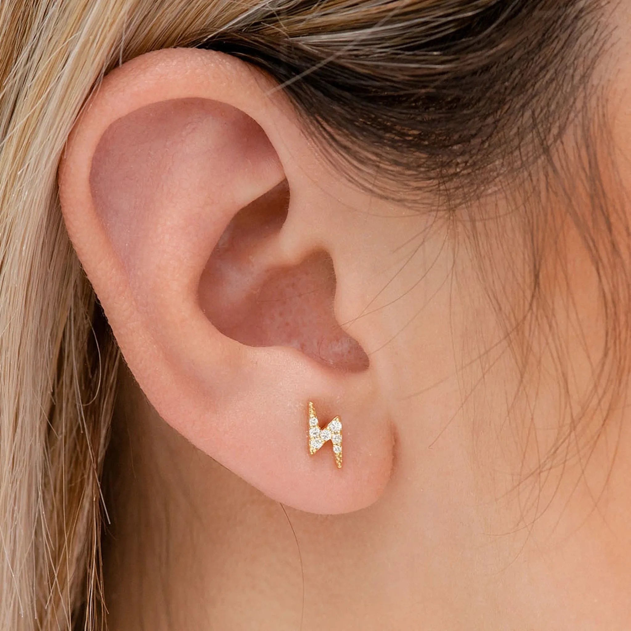 Lightning Diamond Studs - earrings in yellow gold (view 2 of 11)