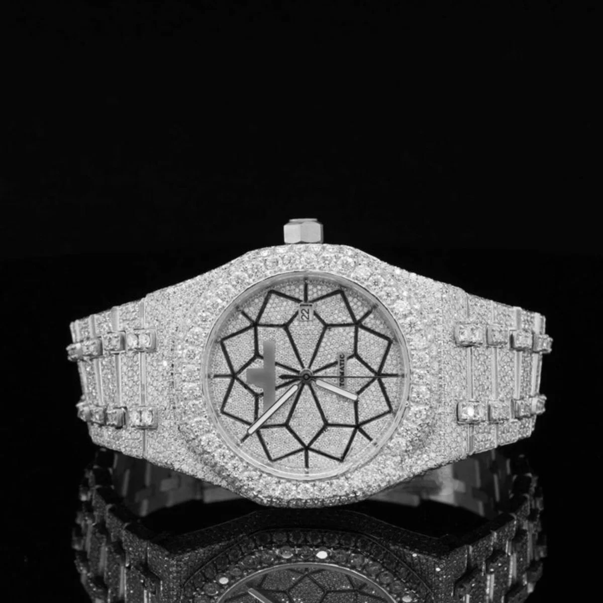 Limited Edition Automatic Self Winding Iced Out Moissanite Watch (view 4 of 7)