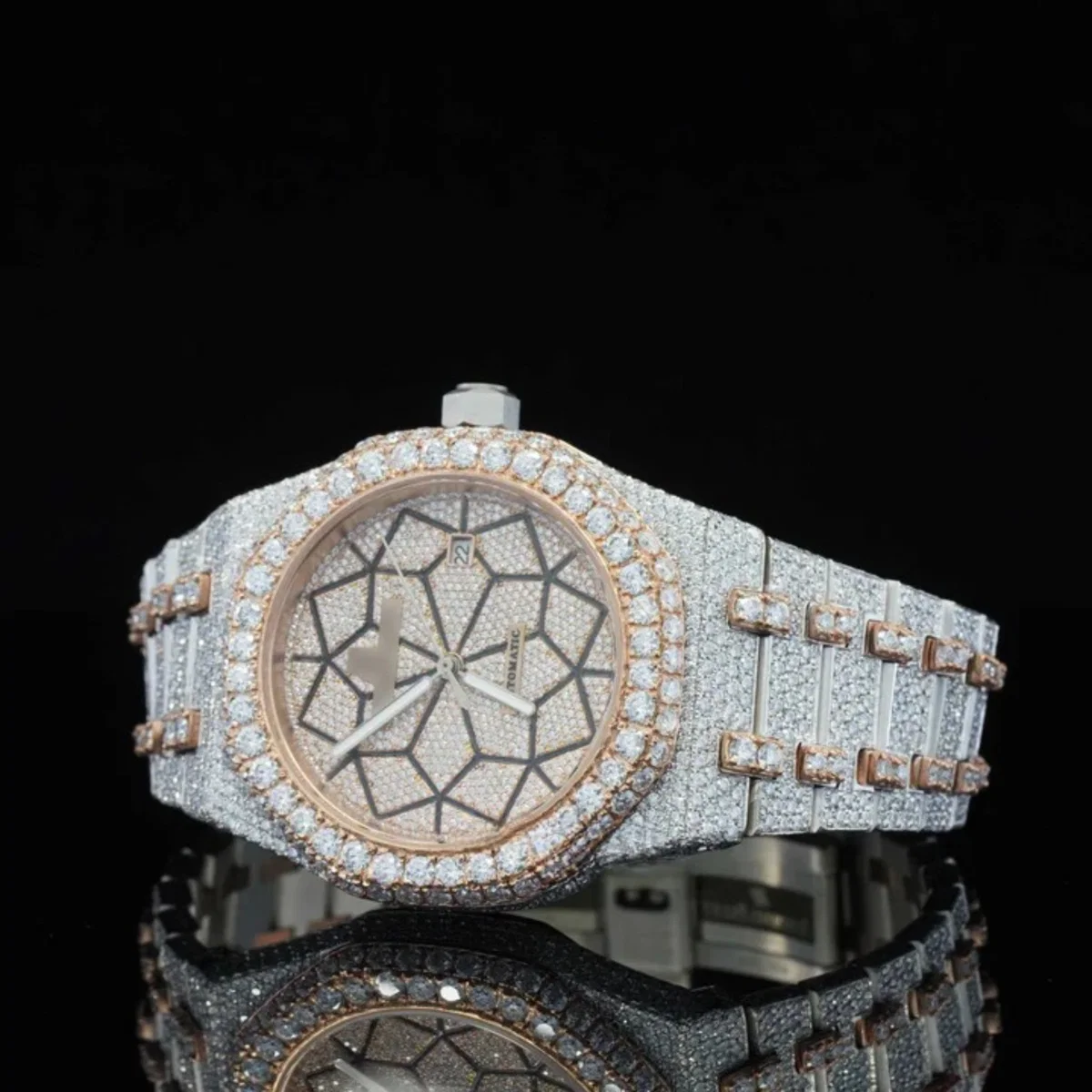 Limited Edition Automatic Self Winding Iced Out Moissanite Watch (view 5 of 7)
