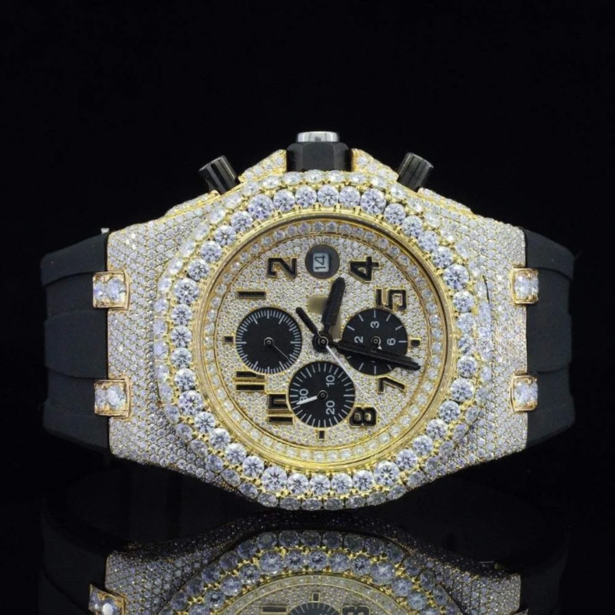 Luxuries Moissanite Watch With Chronograph Black Dial Watch (view 2 of 7)