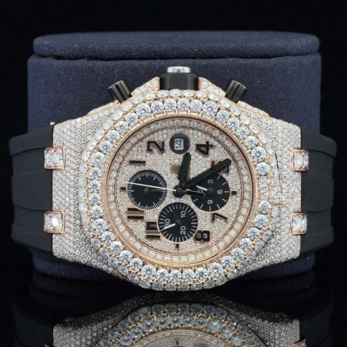 Luxuries Moissanite Watch With Chronograph Black Dial Watch (view 3 of 7)