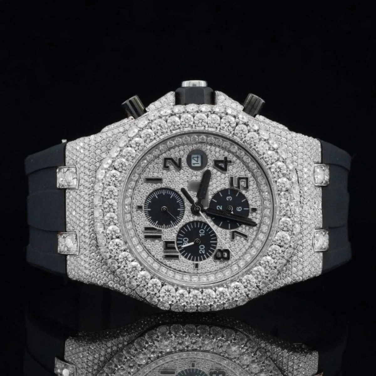 Luxuries Moissanite Watch With Chronograph Black Dial Watch (view 4 of 7)